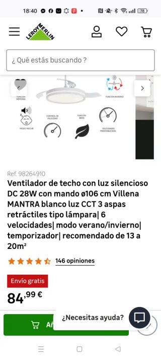 Ventilador de techo con luz Mantra