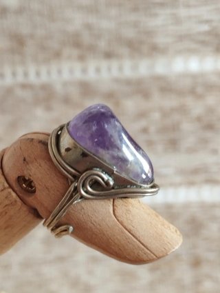 Anillo ajustable de alpaca y amatista