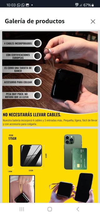 Batería Externa Power Bank Cables Incorporados