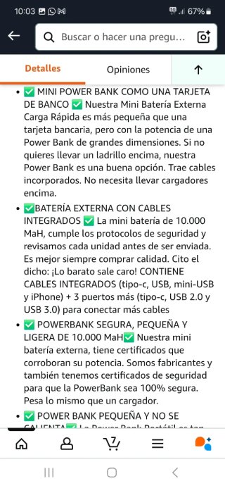 Batería Externa Power Bank Cables Incorporados