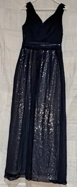 Vestido de fiesta azul marino  con plateado