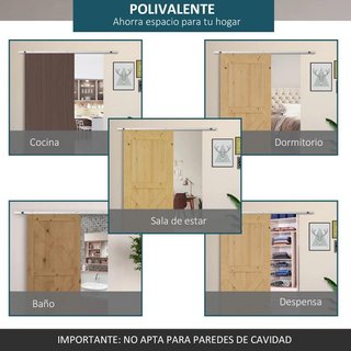 Kit Herraje Puerta Corredera Madera con Riel 186cm