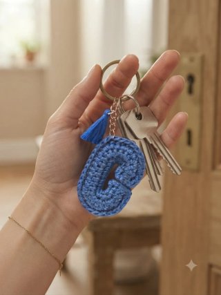 Llavero letra crochet azul