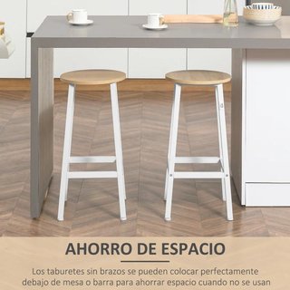 2 Taburetes Altos Cocina Melamina Acero Blanco