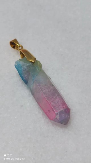 Colgante Cuarzo Aura Arcoiris Aleación