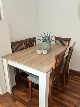 6 Sillas de Madera Maciza con Asiento Tapizado