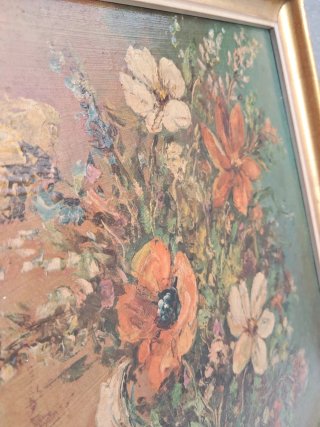 Cuadro antiguo floral J. Grunvalo