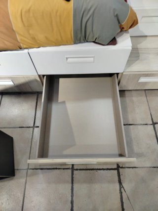 Cama modular con cajones (roble y blanco)