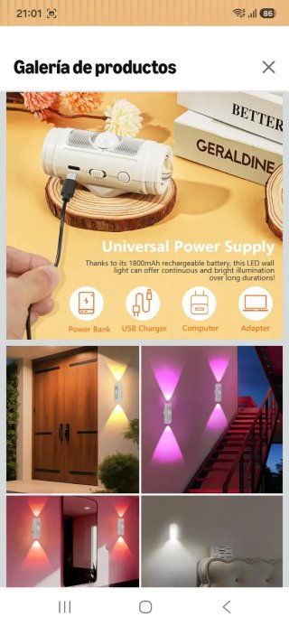 2 Apliques de Pared LED USB Recargables