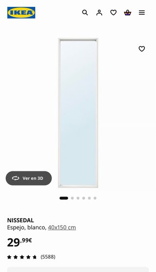 Espejo NISSEDAL IKEA Blanco 40x150cm