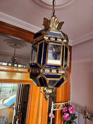 Farol cordobés azul y dorado