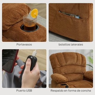 Sillón Relax Eléctrico Memoria Reposapiés Marrón