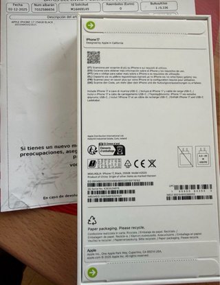 iPhone 17 Negro - Factura y Garantía