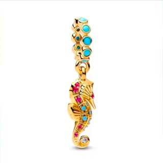 Charm Caballito de Mar Dorado con Turquesas
