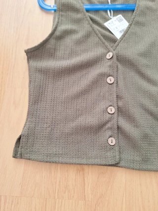 Chaleco lino top Springfield verde talla S