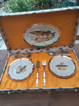 Valigetta servizio pesce con posate Vintage