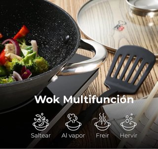 Wok de hierro fundido con accesorios