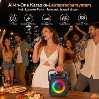Altavoz Karaoke con 2 Micrófonos Inalámbricos