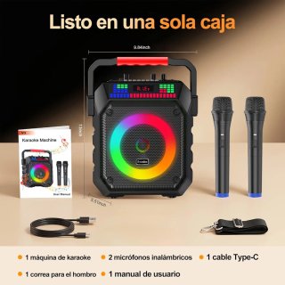 Altavoz Karaoke con 2 Micrófonos Inalámbricos