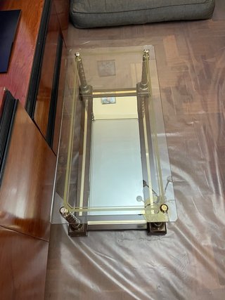 Mesa centro cristal y madera clásica
