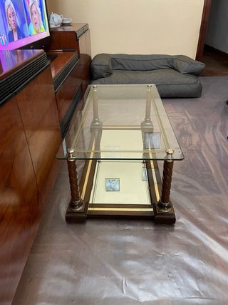 Mesa centro cristal y madera clásica