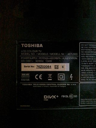 Televisión Toshiba 46tl933 Plata