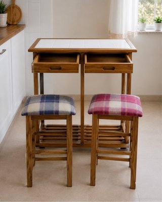 Mesa auxiliar cocina con 2 taburetes