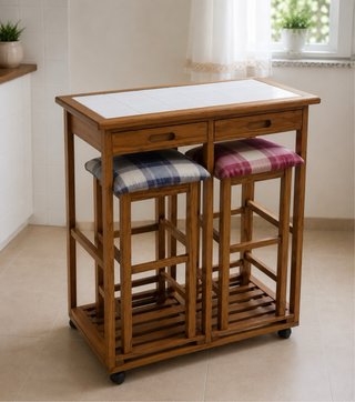Mesa auxiliar cocina con 2 taburetes