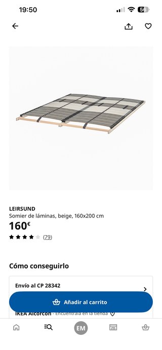 Somier laminas madera Ikea LEIRSUND cama 160x200.