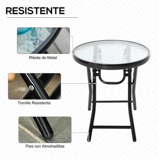 Mesa Jardín Vidrio Plegable Redonda Negra Ø45