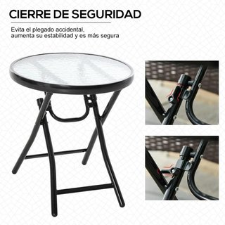 Mesa Jardín Vidrio Plegable Redonda Negra Ø45