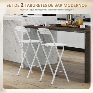 2 Taburetes Bar Plegables con Respaldo Blancos