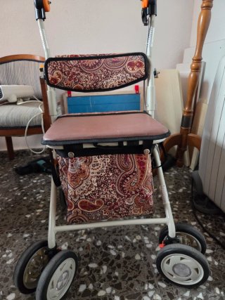Andador con asiento y cesta