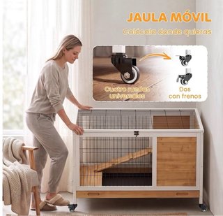 Jaula para Conejos PawHut Madera con Rampa