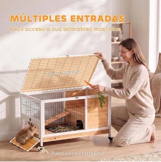 Jaula para Conejos PawHut Madera con Rampa