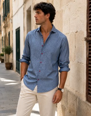 Camisa Italiana Azul Estampada