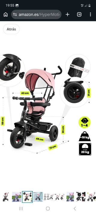 Triciclo infantil evolutivo rosa