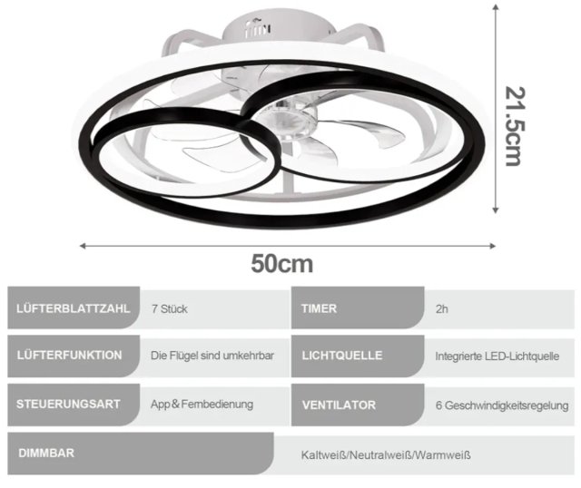 Ventilador Techo LED Diseño Aros Cruzados