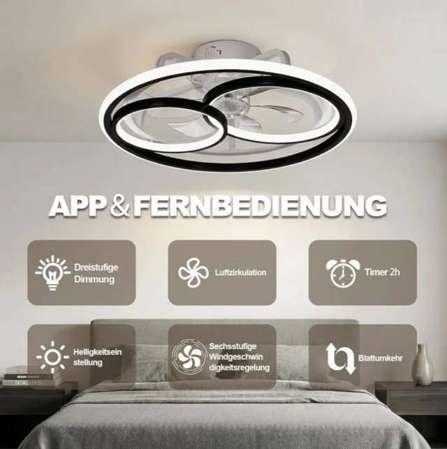 Ventilador Techo LED Diseño Aros Cruzados
