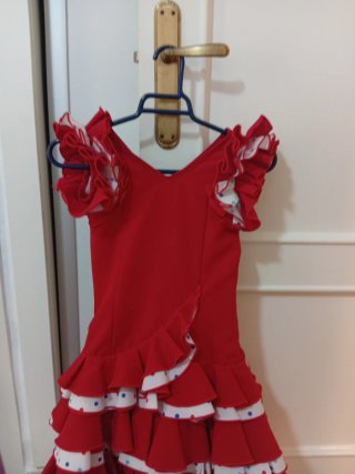 Traje Flamenca Niña Rojo Volantes Lunares