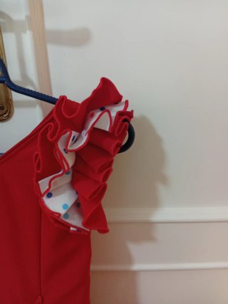 Traje Flamenca Niña Rojo Volantes Lunares