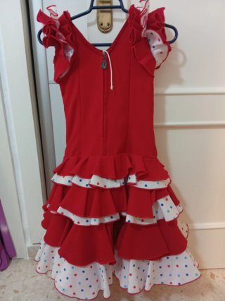 Traje Flamenca Niña Rojo Volantes Lunares