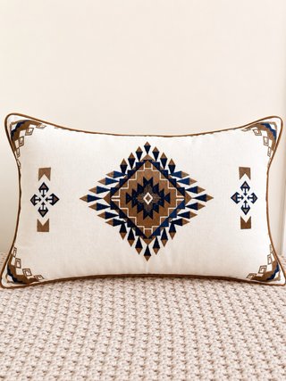 2 Fundas Cojín Bordadas Lino Azul/Marrón