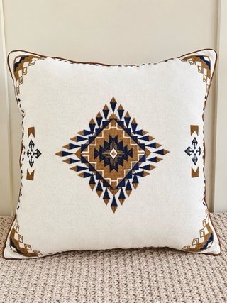 2 Fundas Cojín Bordadas Lino Azul/Marrón