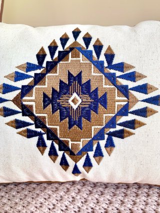 2 Fundas Cojín Bordadas Lino Azul/Marrón