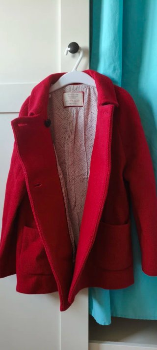 Abrigo paño rojo niña talla 128