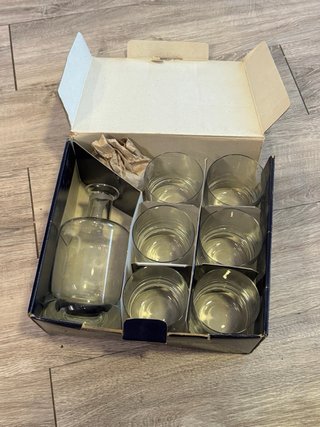 Juego licorera y 6 vasos cristal Artividro vintage