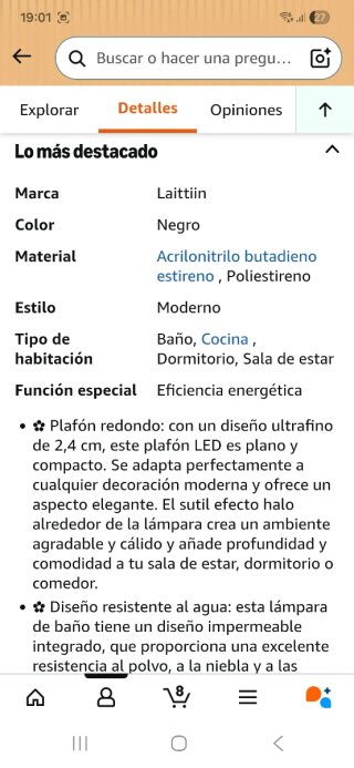 Lámpara Techo Moderna Negra y Blanca