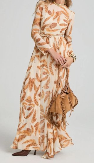 Vestido largo Fetiche Suances estampado plumas