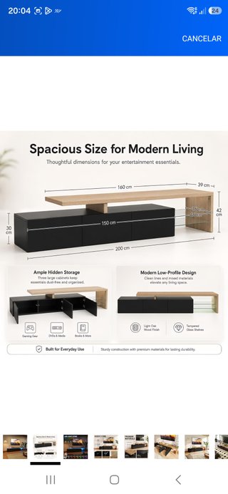Mueble TV salón 3 compartimentos brillante
